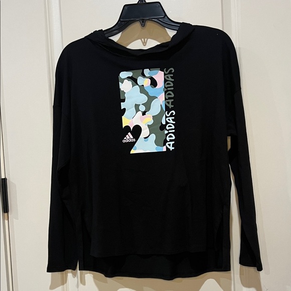 ADIDAS BLACK LIGHTWEIGHT LONG SLEEVE HOODED T SHIRT - Picture 1 of 6